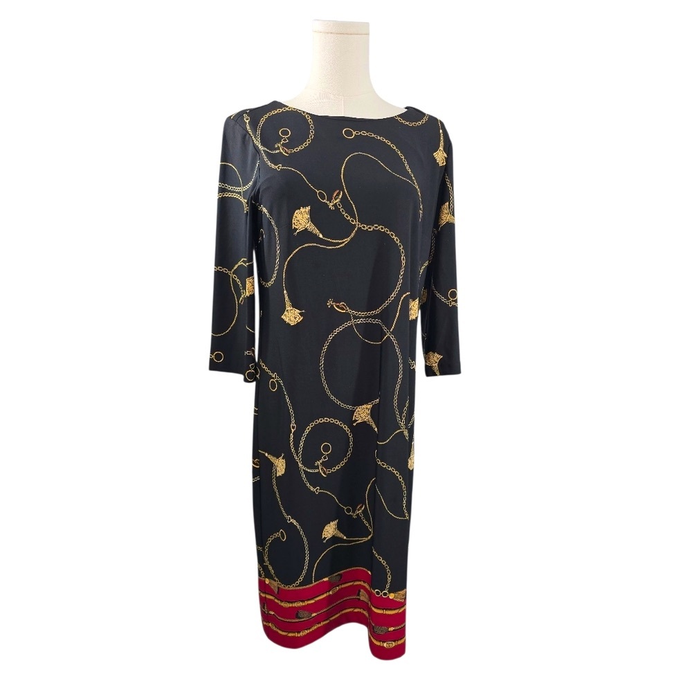 Chico's Black, Gold, Maroon Women's Dress Size 4/6 0